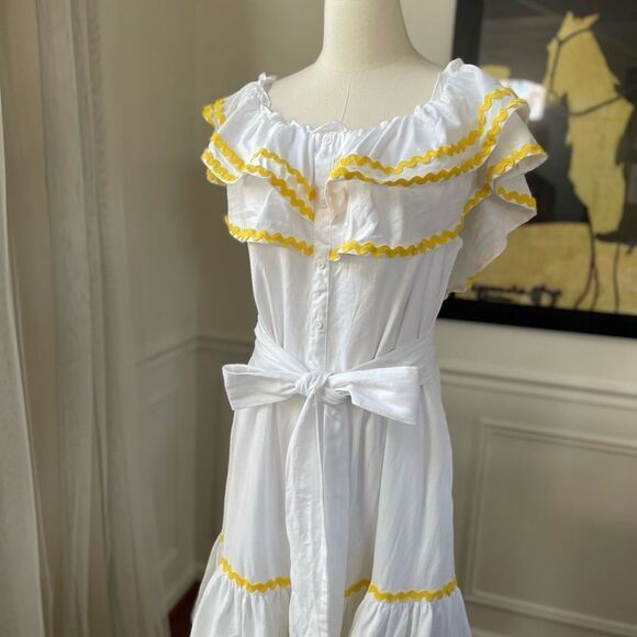 Lisa Marie Fernandez for Target Ric Rac Off The Shoulder Dress White Yellow XL - Picture 3 of 12